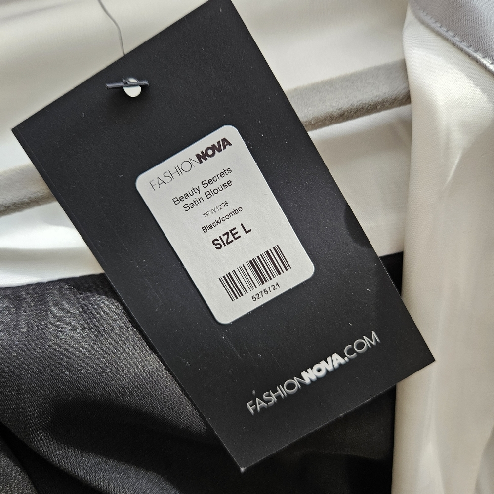 Fashion Nova Black and White Satin Blouse - Picture 5 of 5